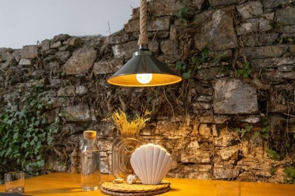 Naxos IP65 Jute Rope Pendant Light with 38cm Vintage Brass Shade - Image 2